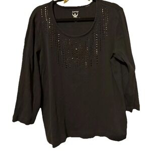 Zenergy By Chico's SZ 3 Black Pullover Embellished Travel‎ Packable Classic